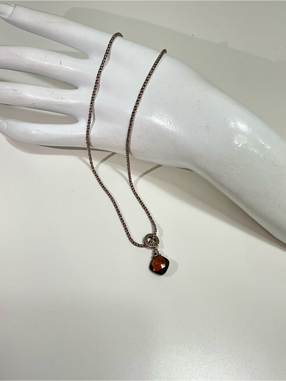 925 Sterling Silver Smoky Quartz Necklace Brown Faceted Pendant Necklace